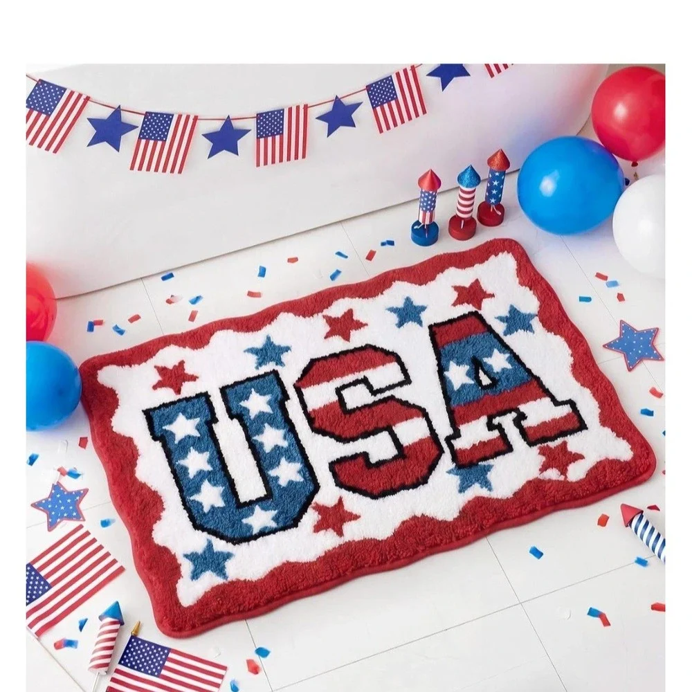 Flag USA Bathroom Rugs 4th of July Patriotic Rug Red White Blue